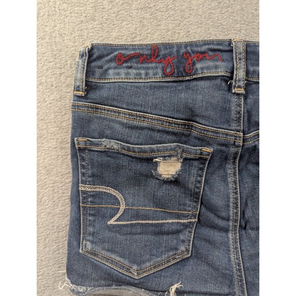 Amberican Eagle Denim Shorts Womens Size 4 Blue Cut Off Distressed Zipper Slits - Picture 10 of 16